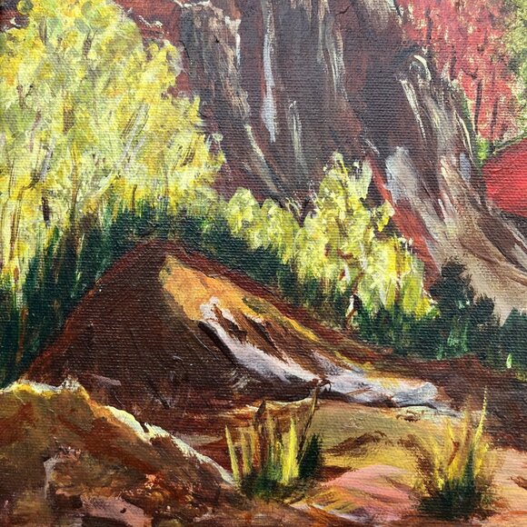 Hand Painted Oil Painting Framed Forest Autumn Fall Landscape Hut Signed 17x13" - Picture 3 of 14